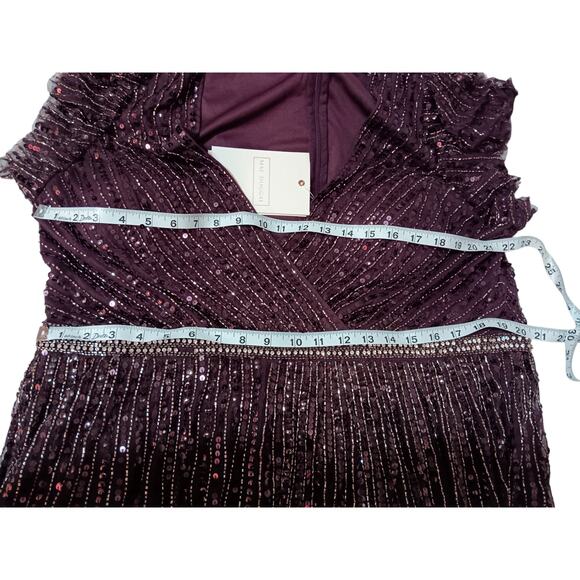 NEW MAC DUGGAL Dress -READ- Plus 18 Purple Aubergine Formal Maxi Beaded Sequins - Picture 8 of 15